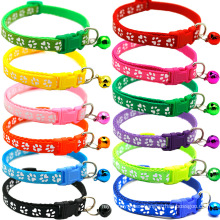 Manufacturer Wholesale Multi-colors Paw Print Adjustable Nylon Cat Dog Collar With Bell